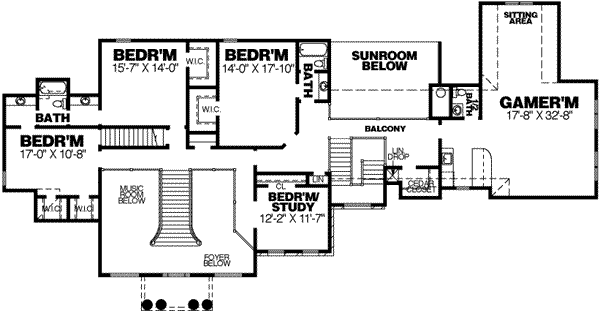 Home Plan - Southern Floor Plan - Upper Floor Plan #34-201