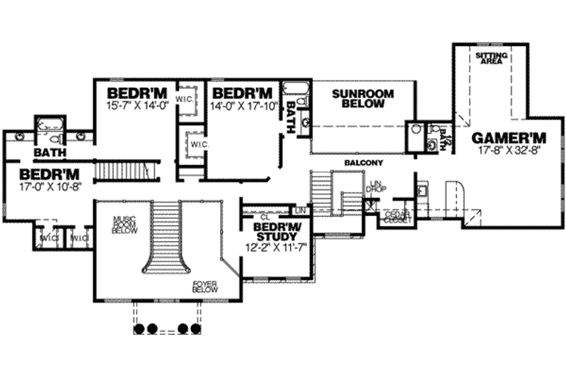 Dream House Plan - Floor Plan - Upper Floor for Southern House Plan #34-201 - 6 bed, 5.5 bath
