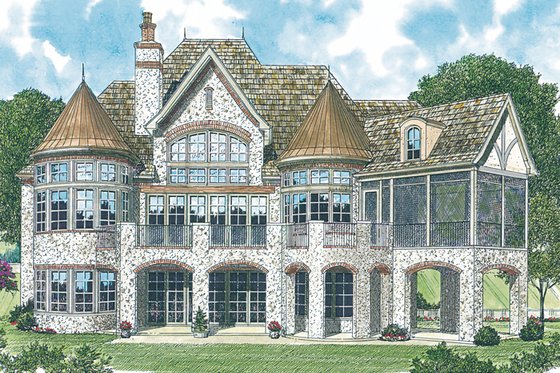 Exterior - Rear Elevation for European House Plan #453-34 - 4 bed, 4.5 bath
