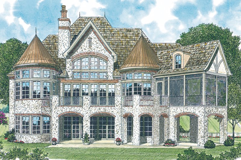 Architectural House Design - Exterior - Rear Elevation for European House Plan #453-34 - 4 bed, 4.5 bath