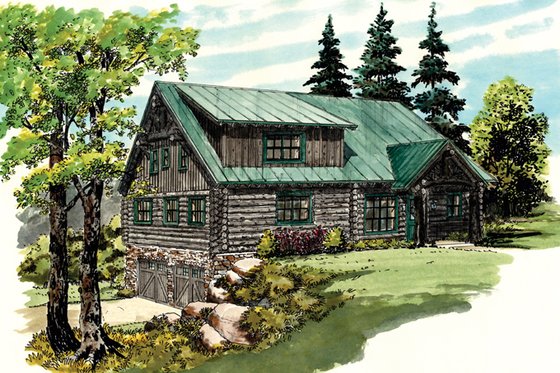 Exterior - Front Elevation 3 for Log House Plan #942-23 - 3 bed, 2.5 bath