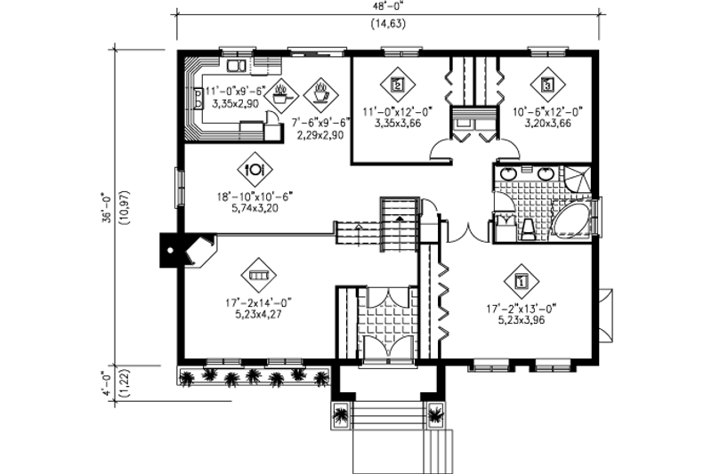 Dream House Plan - Floor Plan - Main Floor for European House Plan #25-4131 - 3 bed, 1 bath