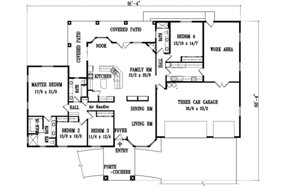 Floor Plan - Main Floor for Ranch House Plan #1-1129 - 4 bed, 3 bath