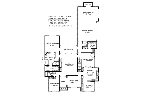 Floor Plan - Main Floor for European House Plan #424-15 - 4 bed, 3.5 bath