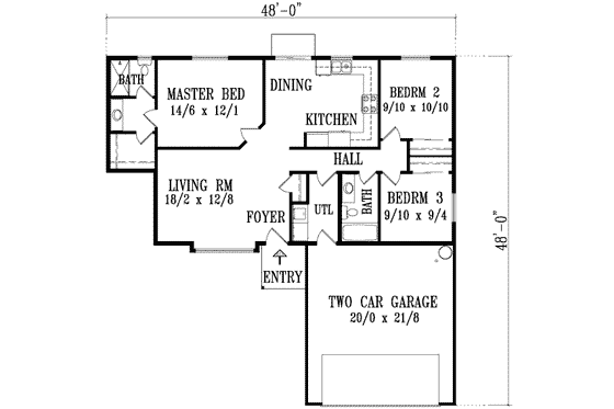 Floor Plan - Main Floor for Ranch House Plan #1-1154 - 3 bed, 2 bath