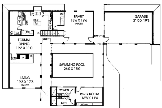 Floor Plan - Main Floor for Mediterranean House Plan #60-954 - 3 bed, 4.5 bath