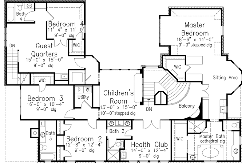 House Blueprint - Floor Plan - Upper Floor for European House Plan #410-3587 - 4 bed, 5 bath