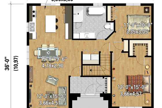 Exterior - Front Elevation 3 for European House Plan #25-4466 - 2 bed, 1 bath