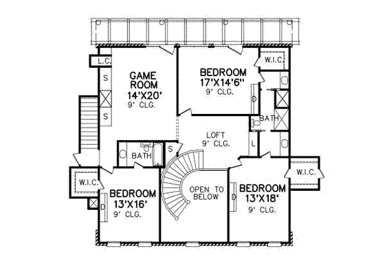 Floor Plan - Upper Floor for Southern House Plan #65-169 - 5 bed, 5 bath