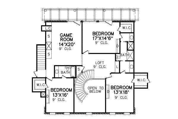 Southern Floor Plan - Upper Floor Plan #65-169
