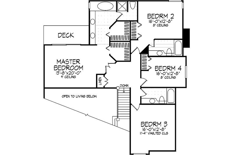 Architectural House Design - Floor Plan - Upper Floor for Country House Plan #320-691 - 4 bed, 3.5 bath