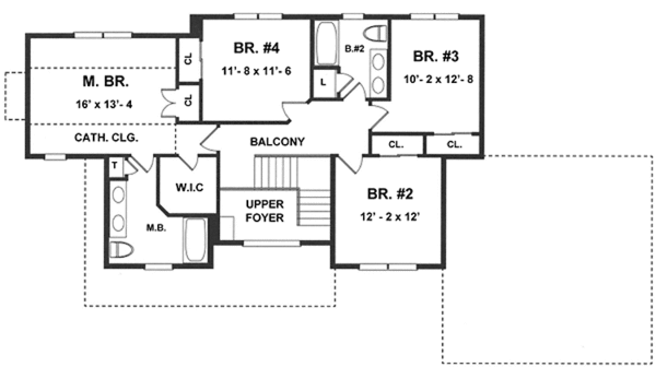 Architectural House Design - Colonial Floor Plan - Upper Floor Plan #1001-104