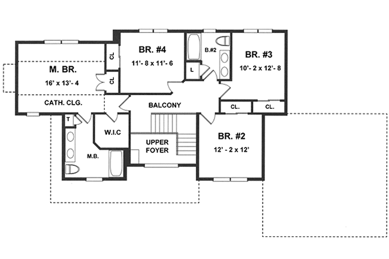 House Blueprint - Floor Plan - Upper Floor for Colonial House Plan #1001-104 - 4 bed, 2.5 bath