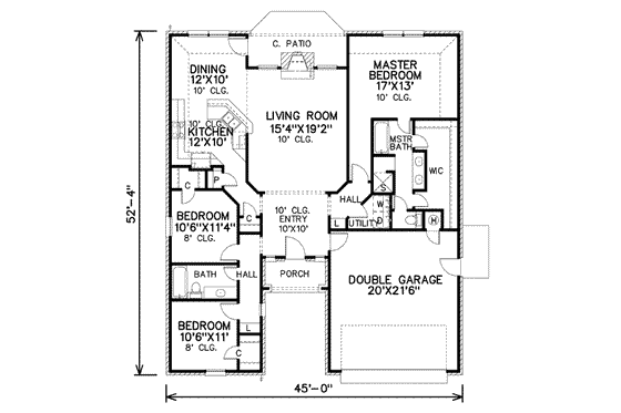 Floor Plan - Main Floor for Traditional House Plan #65-464 - 3 bed, 2 bath