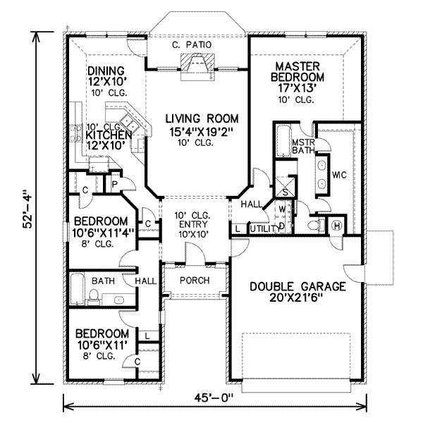 Floor Plan - Main Floor for Traditional House Plan #65-464 - 3 bed, 2 bath