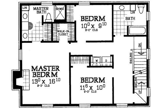 Floor Plan - Upper Floor for Classical House Plan #72-987 - 3 bed, 2.5 bath