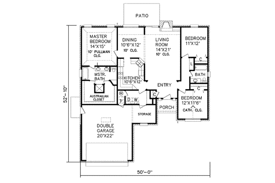 Floor Plan - Main Floor for Traditional House Plan #65-187 - 3 bed, 2 bath