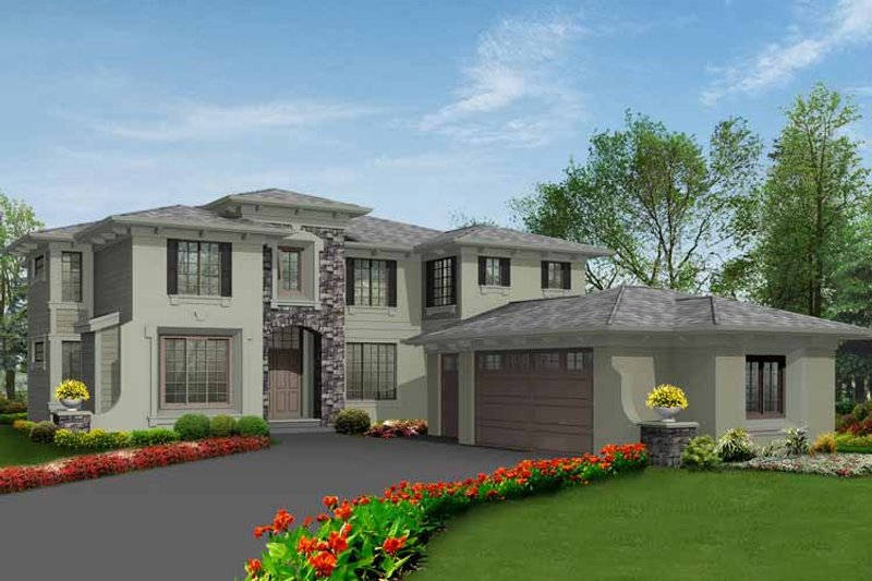 Home Plan - Exterior - Front Elevation 3 for Prairie House Plan #132-443 - 4 bed, 3 bath