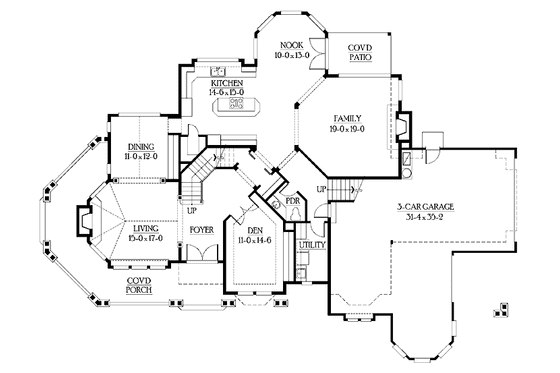 Floor Plan - Main Floor for Craftsman House Plan #132-241 - 4 bed, 3.5 bath