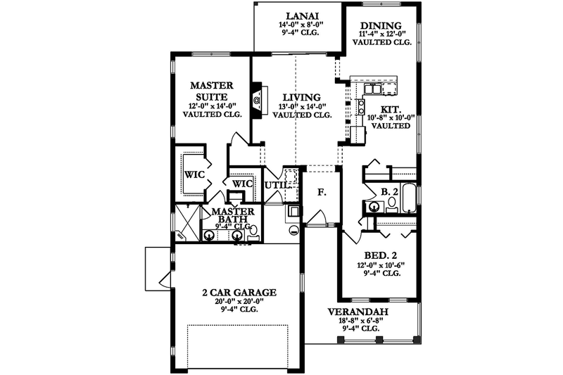 Home Plan - Floor Plan - Main Floor for Colonial House Plan #1058-102 - 2 bed, 2 bath