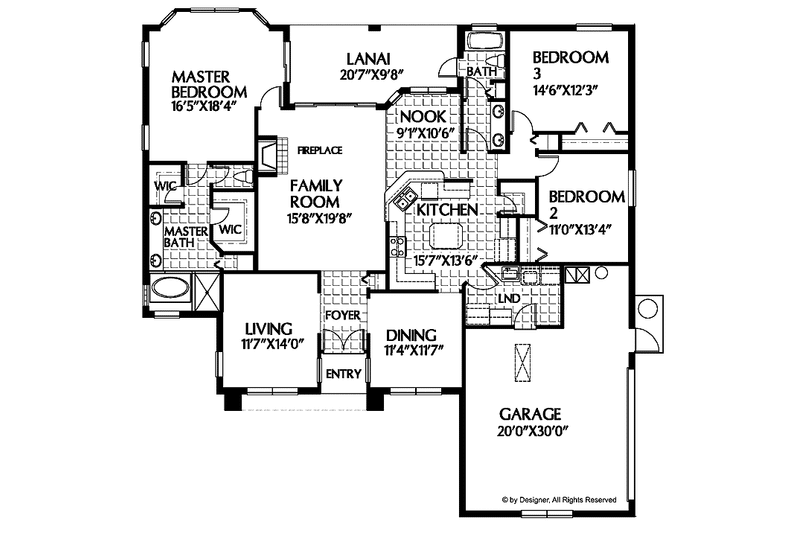 Home Plan - Floor Plan - Main Floor for Mediterranean House Plan #999-29 - 3 bed, 2 bath