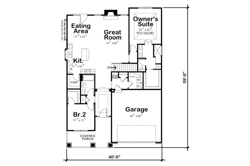 Dream House Plan - Floor Plan - Main Floor for Ranch House Plan #20-2304 - 2 bed, 2 bath