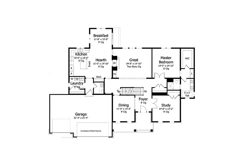 House Plan Design - Floor Plan - Main Floor for Colonial House Plan #51-1022 - 4 bed, 3.5 bath