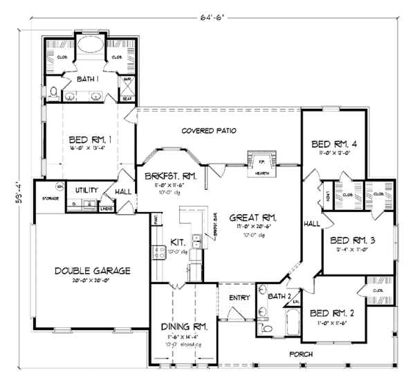 House Blueprint - Country Floor Plan - Main Floor Plan #42-634
