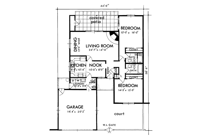 Home Plan - Floor Plan - Main Floor for Adobe / Southwestern House Plan #320-1381 - 2 bed, 2 bath