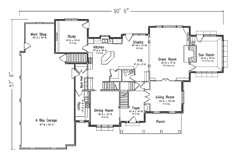 Architectural House Design - Floor Plan - Main Floor for Country House Plan #994-14 - 4 bed, 3.5 bath