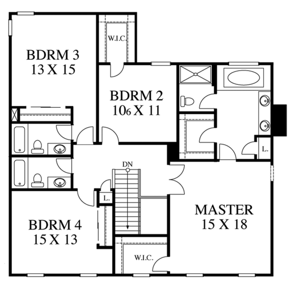 Architectural House Design - Colonial Floor Plan - Upper Floor Plan #1053-69