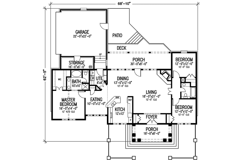 Home Plan - Floor Plan - Main Floor for Classical House Plan #45-443 - 3 bed, 2 bath