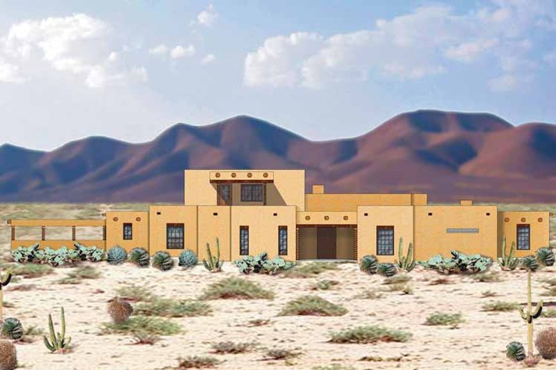 Architectural House Design - Exterior - Front Elevation 3 for Adobe / Southwestern House Plan #84-649 - 3 bed, 4 bath