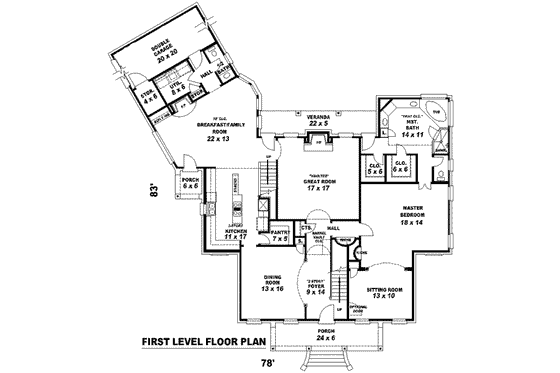 Floor Plan - Main Floor for Southern House Plan #81-1200 - 3 bed, 2.5 bath