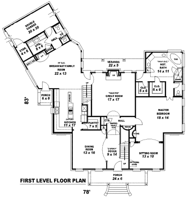 Floor Plan - Main Floor for Southern House Plan #81-1200 - 3 bed, 2.5 bath
