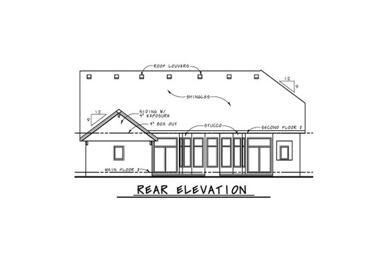 Exterior - Rear Elevation for European House Plan #20-2437 - 3 bed, 3 bath