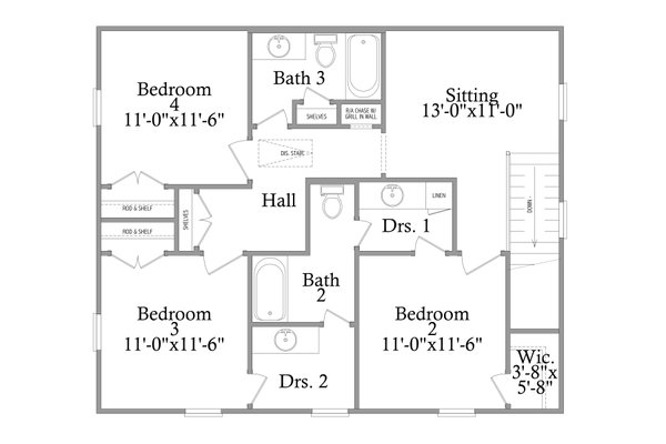 Traditional Floor Plan - Upper Floor Plan #69-391