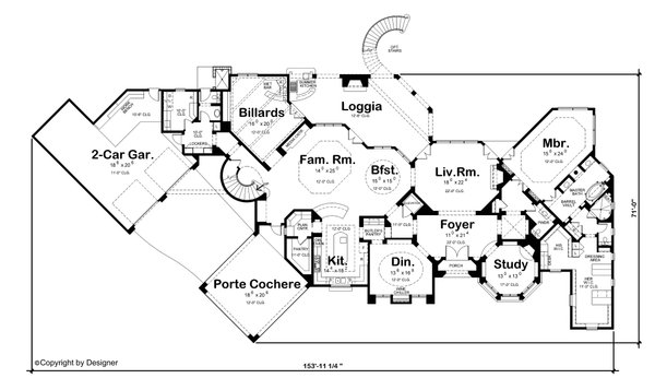 Architectural House Design - Mediterranean Floor Plan - Main Floor Plan #20-2166