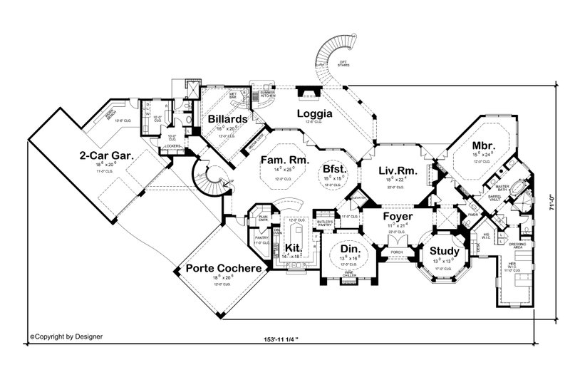 Architectural House Design - Floor Plan - Main Floor for Mediterranean House Plan #20-2166 - 5 bed, 6 bath