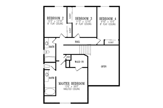 Floor Plan - Upper Floor for Adobe / Southwestern House Plan #1-530 - 4 bed, 2.5 bath