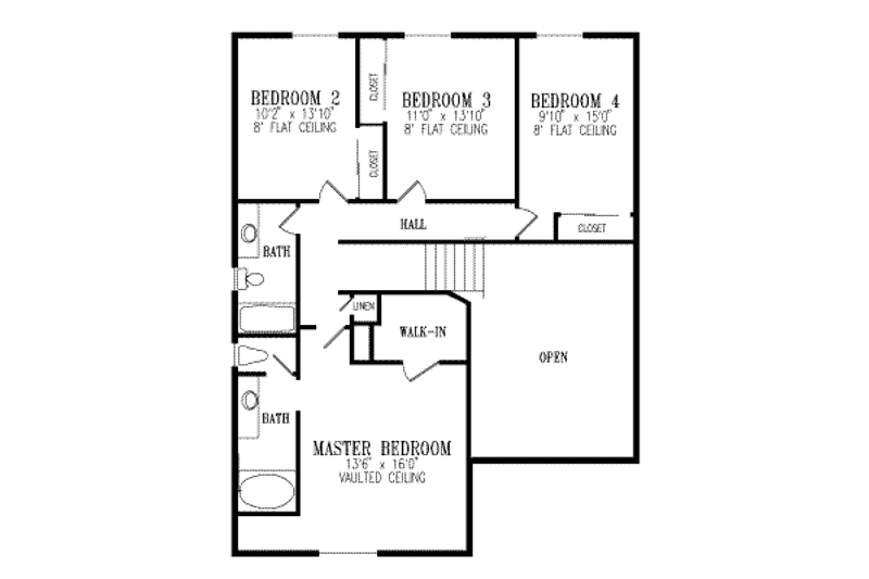 Dream House Plan - Floor Plan - Upper Floor for Adobe / Southwestern House Plan #1-530 - 4 bed, 2.5 bath