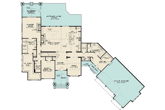 Floor Plan - Main Floor for Craftsman House Plan #17-3423 - 5 bed, 5.5 bath