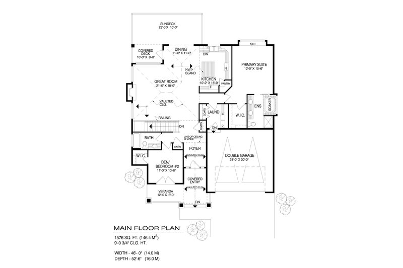 House Design - Floor Plan - Main Floor for Craftsman House Plan #1100-121 - 2 bed, 2 bath