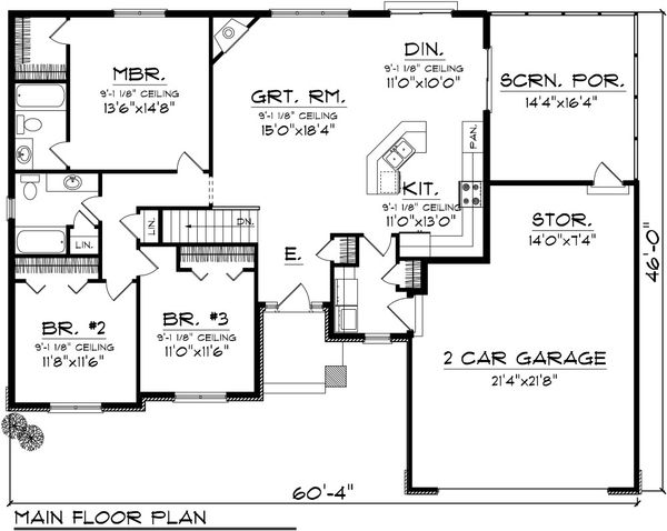 Architectural House Design - Ranch Floor Plan - Main Floor Plan #70-1077
