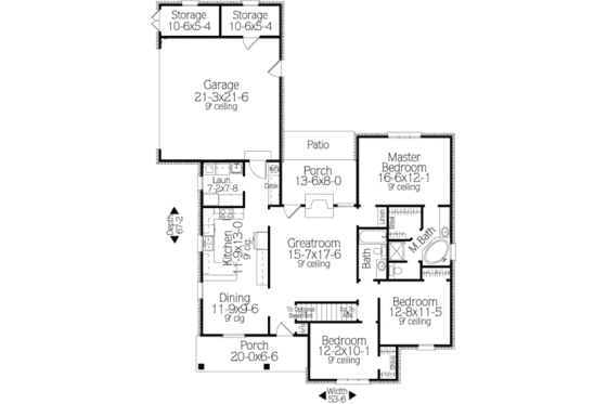 Floor Plan - Main Floor for Traditional House Plan #406-142 - 3 bed, 2 bath
