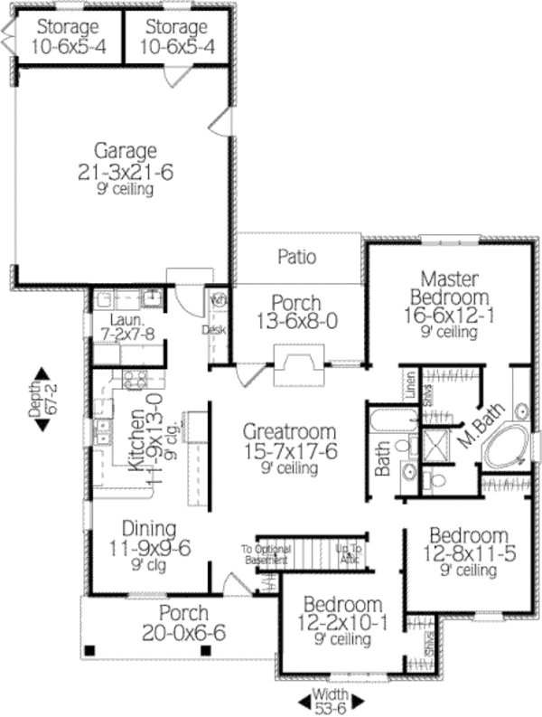 Traditional Style House Plan 3 Beds 2 Baths 1600 Sq Ft 