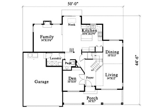 Floor Plan - Main Floor for Craftsman House Plan #78-140 - 4 bed, 2 bath