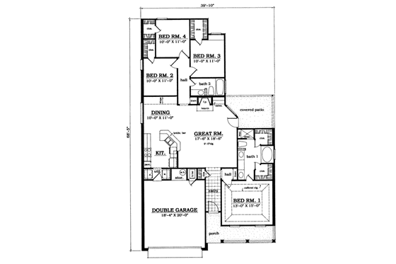 Floor Plan - Main Floor for Traditional House Plan #42-118 - 4 bed, 2 bath