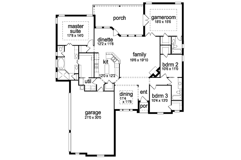 Architectural House Design - Floor Plan - Main Floor for Traditional House Plan #84-693 - 3 bed, 3 bath