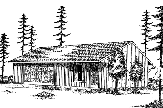 Exterior - Front Elevation 3 for Ranch House Plan #60-673, 1 bath
